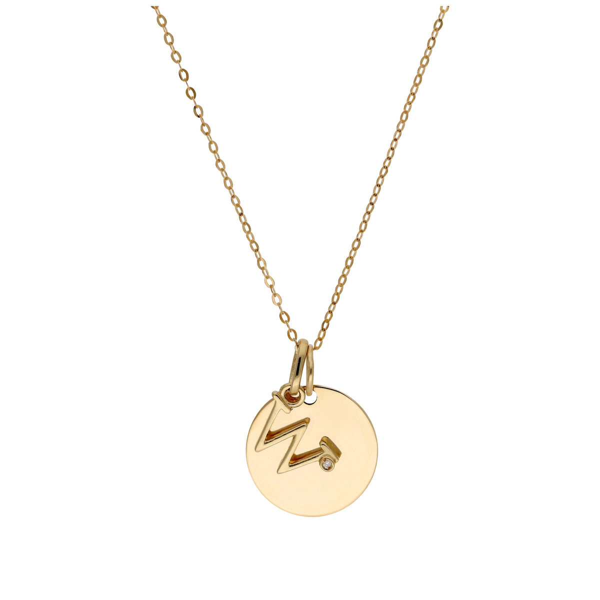 Collier en or 9 carats avec diamant 0,4 pt, lettre A à Z et médaille ronde à graver 40 - 50 cm