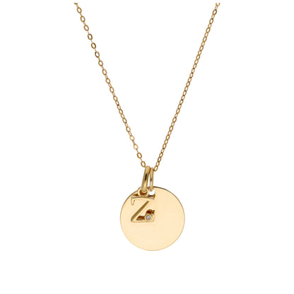 9ct Gold 0.4pts Diamond Letter A - Z & Engravable Round Tag Necklace 16 - 24 Inches