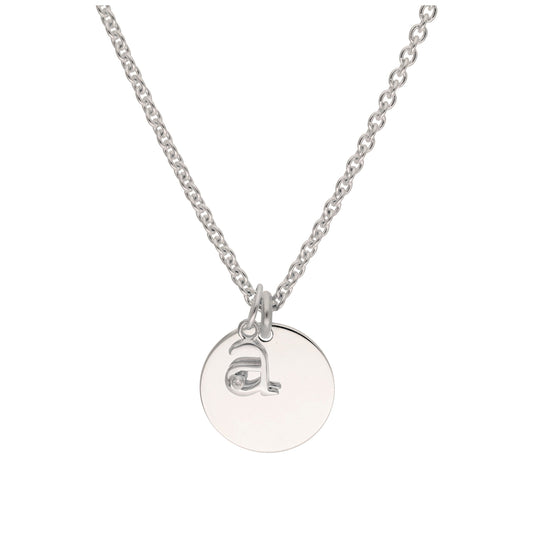 Sterling Silver 0.4pts Diamond Letter A - Z & Engravable Round Tag Necklace 16 - 24 Inches