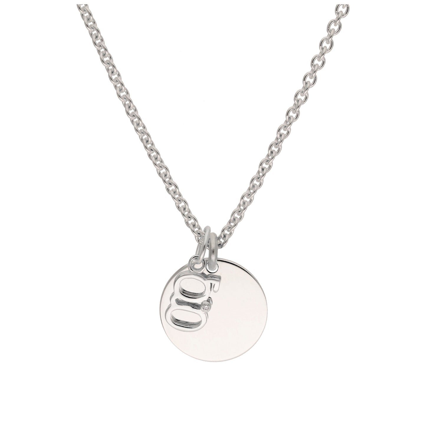 Sterling Silver 0.4pts Diamond Letter A - Z & Engravable Round Tag Necklace 16 - 24 Inches