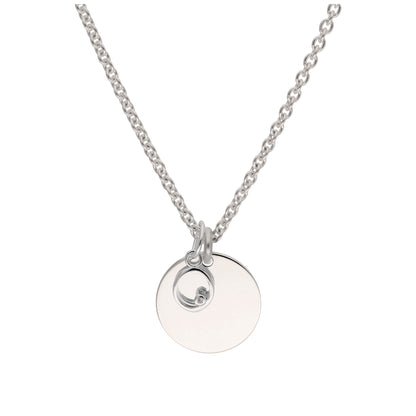 Sterling Silver 0.4pts Diamond Letter A - Z & Engravable Round Tag Necklace 16 - 24 Inches