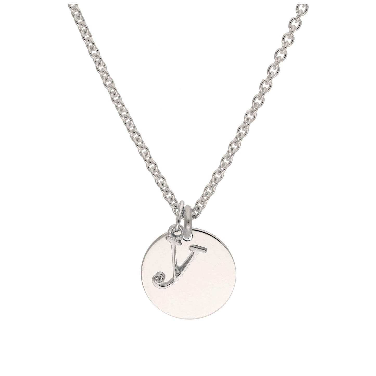 Sterling Silver 0.4pts Diamond Letter A - Z & Engravable Round Tag Necklace 16 - 24 Inches