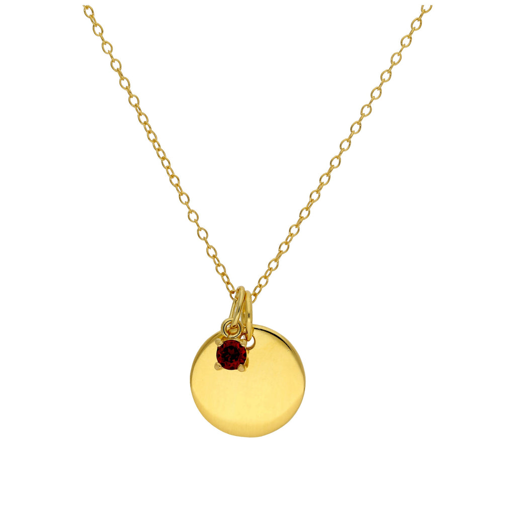 Collier en argent sterling plaqué or avec pierre de naissance CZ et plaque ronde gravable de 40 à 55 cm
