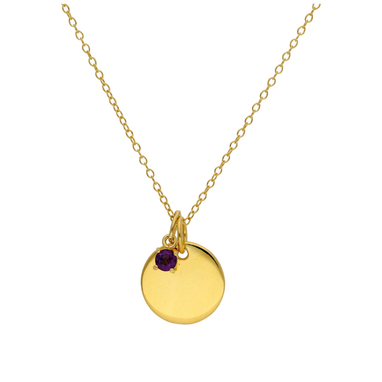 Collier en argent sterling plaqué or avec pierre de naissance CZ et plaque ronde gravable de 40 à 55 cm