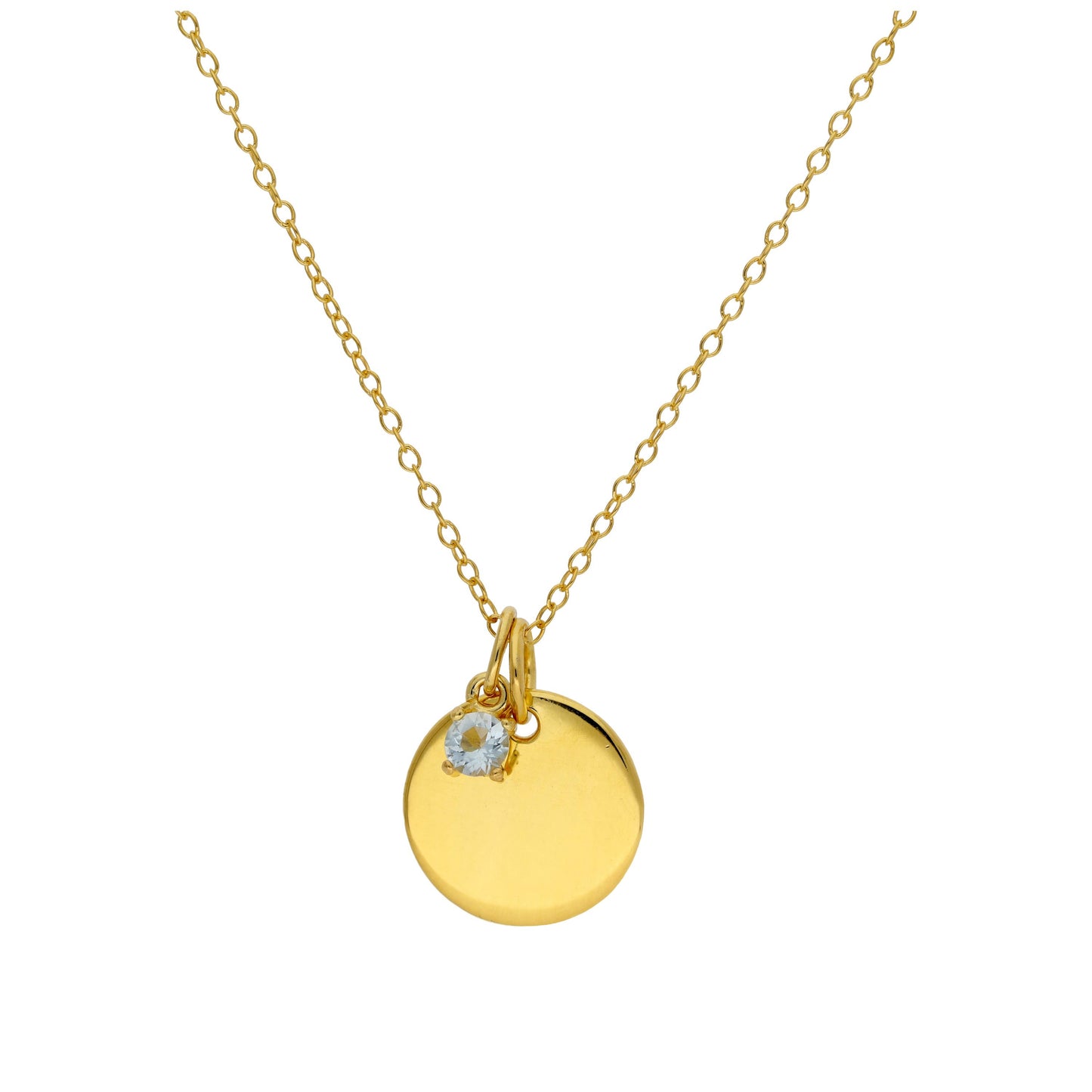 Collier en argent sterling plaqué or avec pierre de naissance CZ et plaque ronde gravable de 40 à 55 cm