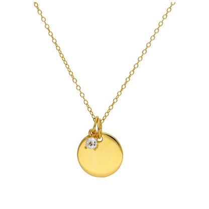 Collier en argent sterling plaqué or avec pierre de naissance CZ et plaque ronde gravable de 40 à 55 cm