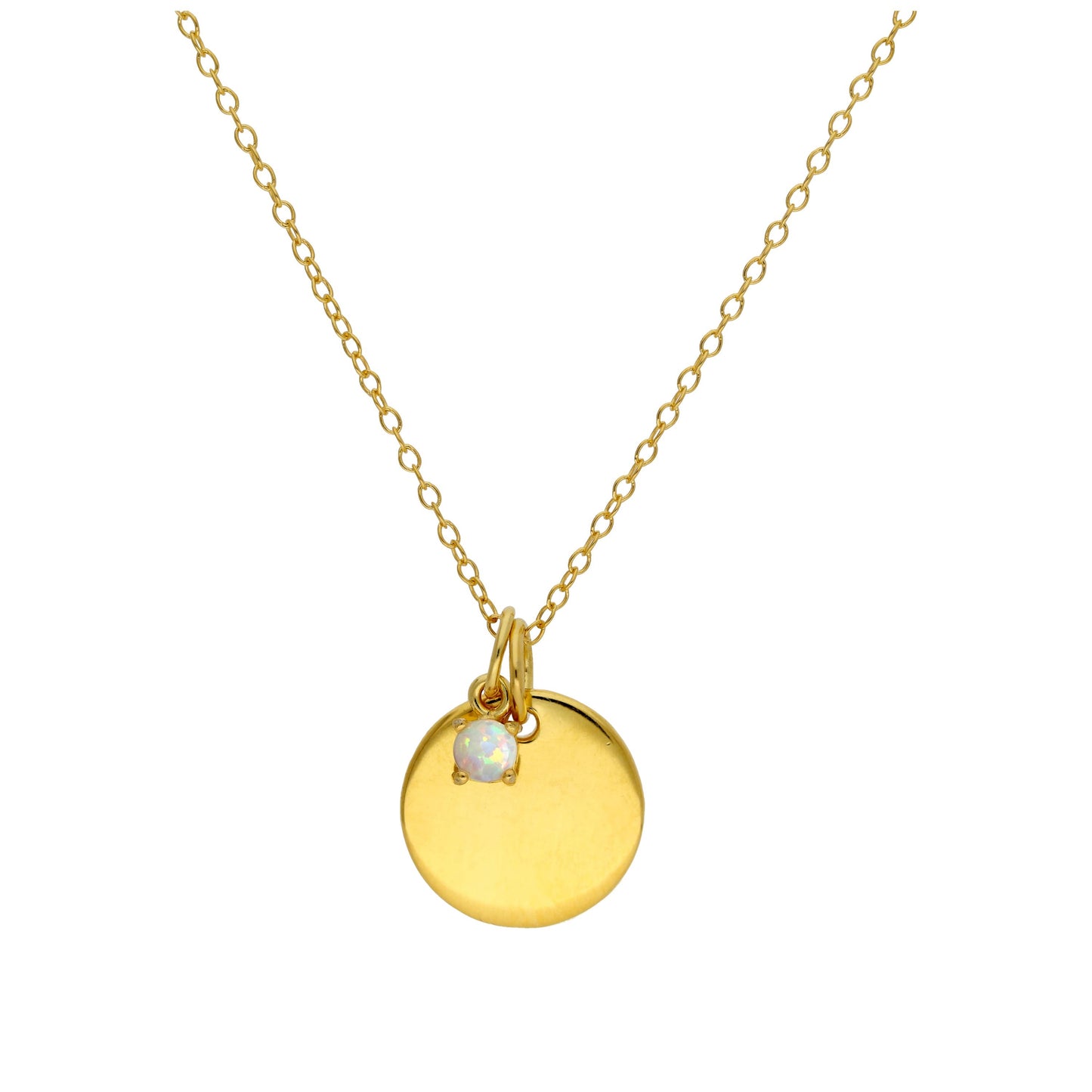 Collier en argent sterling plaqué or avec pierre de naissance CZ et plaque ronde gravable de 40 à 55 cm