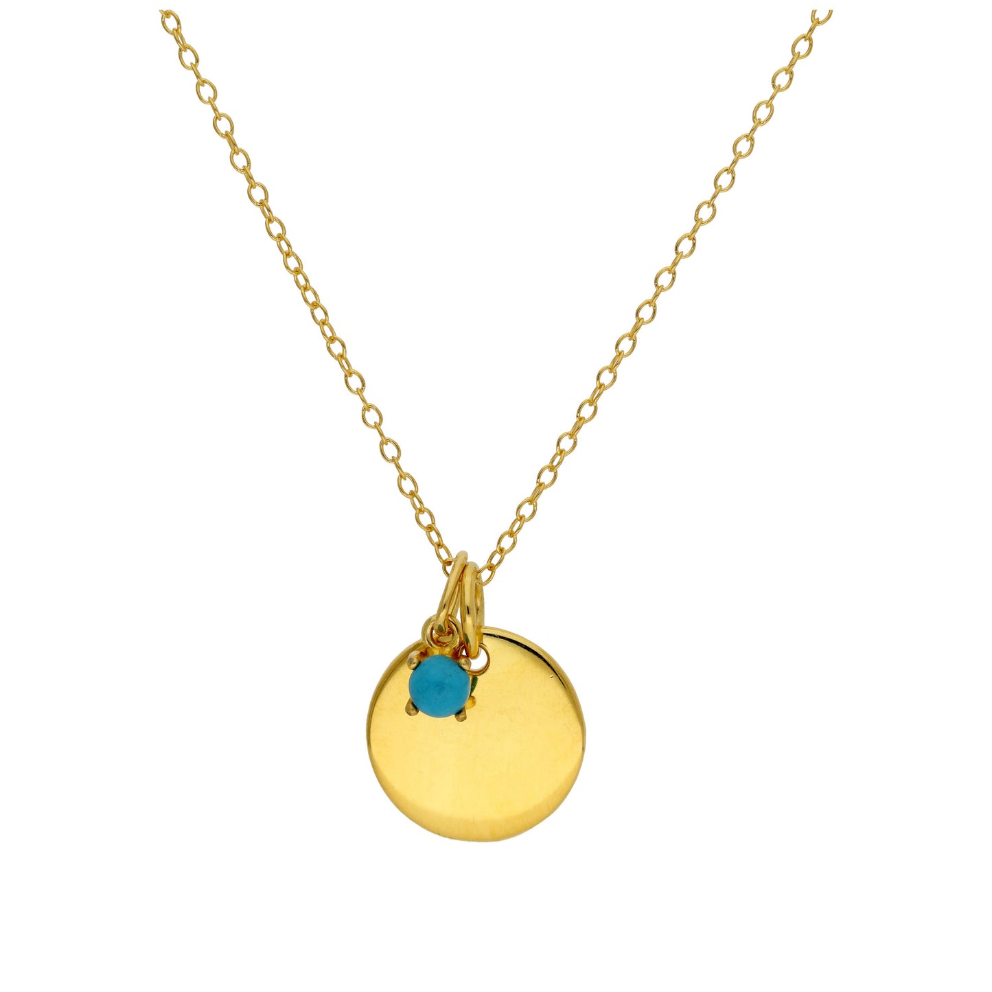 Collier en argent sterling plaqué or avec pierre de naissance CZ et plaque ronde gravable de 40 à 55 cm