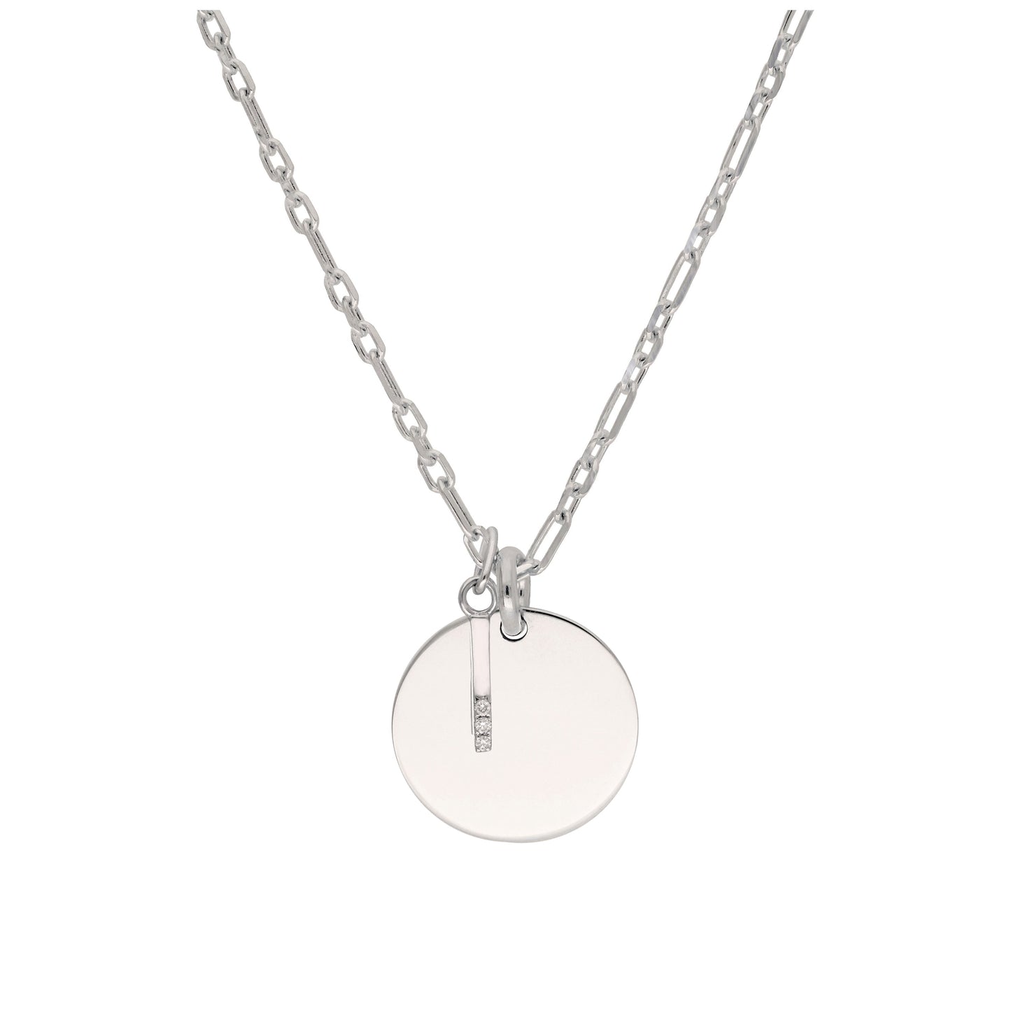 Sterling Silver & Triple 1.2pt Diamond Letter A - Z & Engravable Tag Necklace 16 - 24 Inches