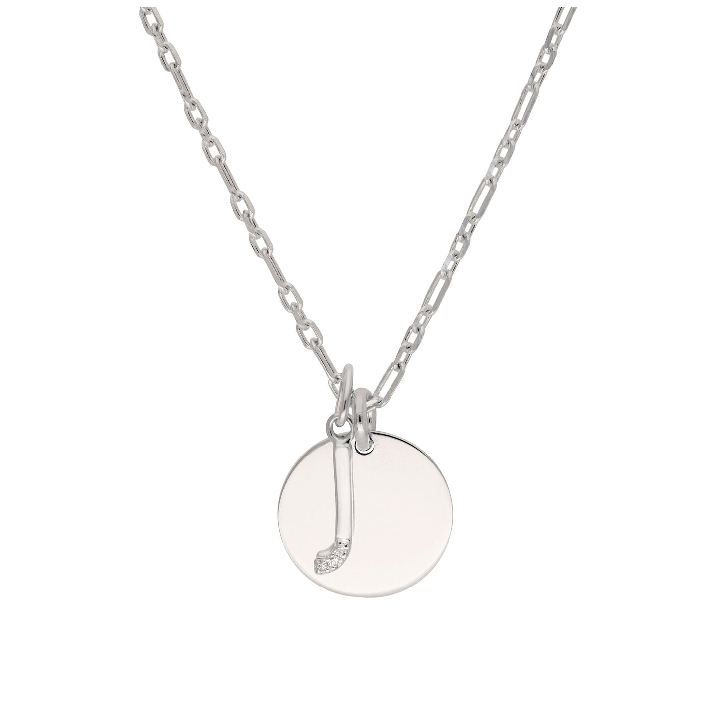 Sterling Silver & Triple 1.2pt Diamond Letter A - Z & Engravable Tag Necklace 16 - 24 Inches