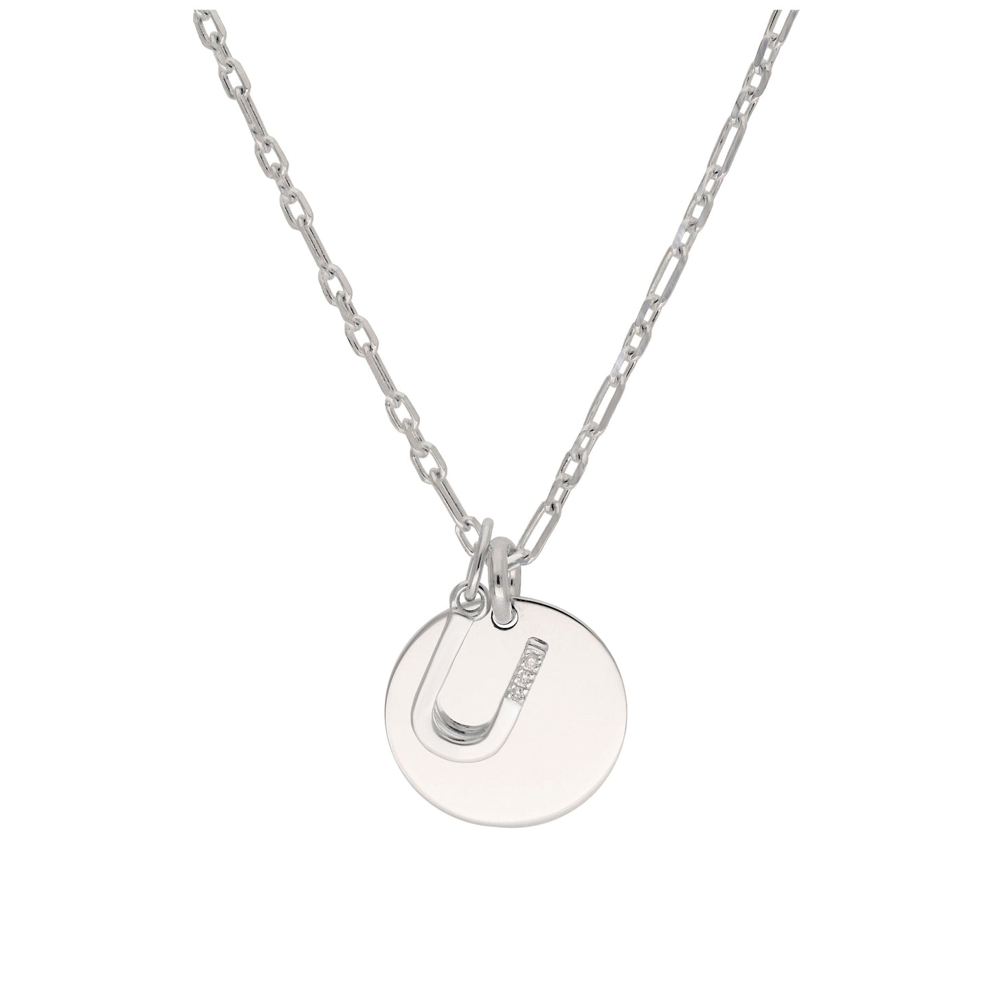 Sterling Silver & Triple 1.2pt Diamond Letter A - Z & Engravable Tag Necklace 16 - 24 Inches