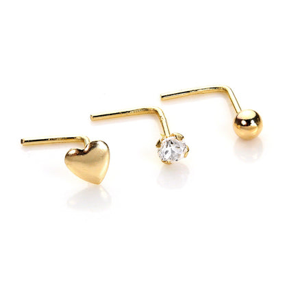 Piercing de nez en or jaune 9 carats avec cristal transparent