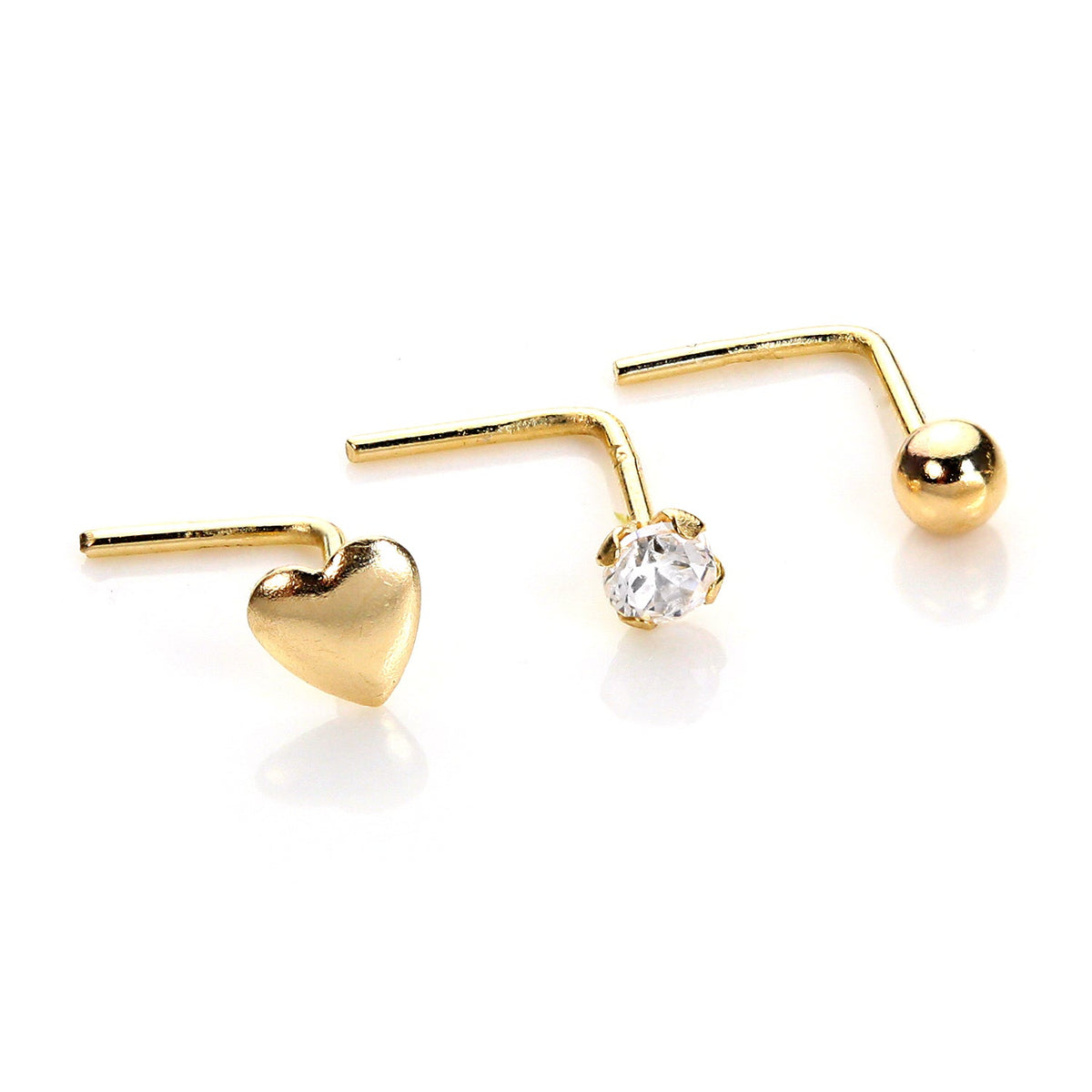 Piercing de nez en or jaune 9 carats avec cristal transparent