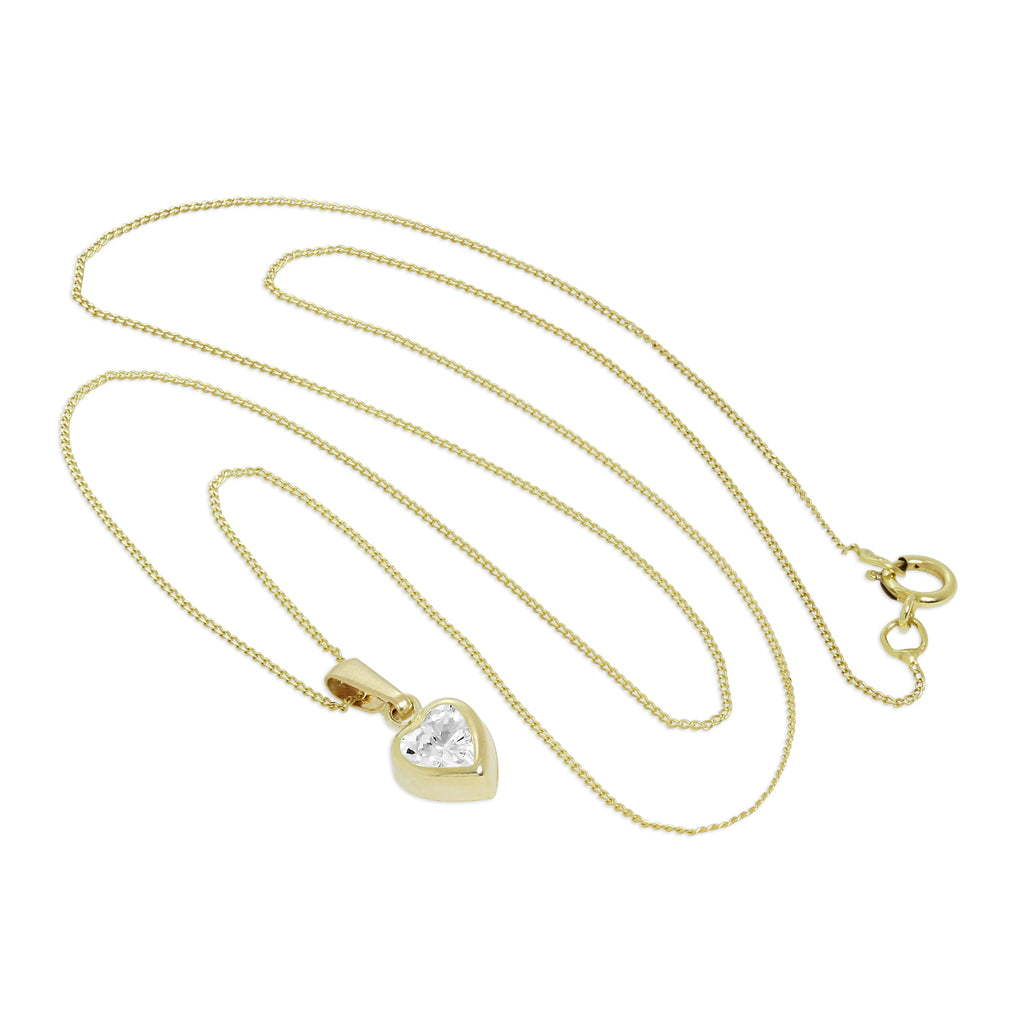 Collier avec pendentif cœur en or 9 carats et cristal CZ transparent de 5 mm, 40 à 50 cm