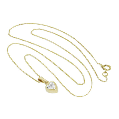 Collier avec pendentif cœur en or 9 carats et cristal CZ transparent de 5 mm, 40 à 50 cm