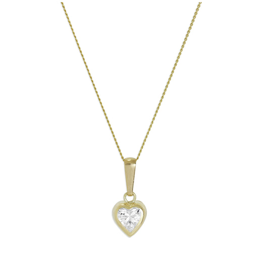 Collier avec pendentif cœur en or 9 carats et cristal CZ transparent de 5 mm, 40 à 50 cm