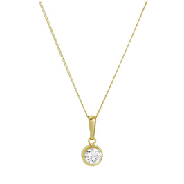 Collier avec pendentif rond en or 9 carats et cristal CZ transparent de 5 mm, 40 à 50 cm