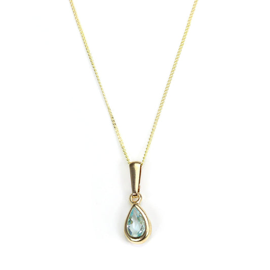 Pendentif en or 9 carats avec pierre de naissance de mars et cristal d'aigue-marine