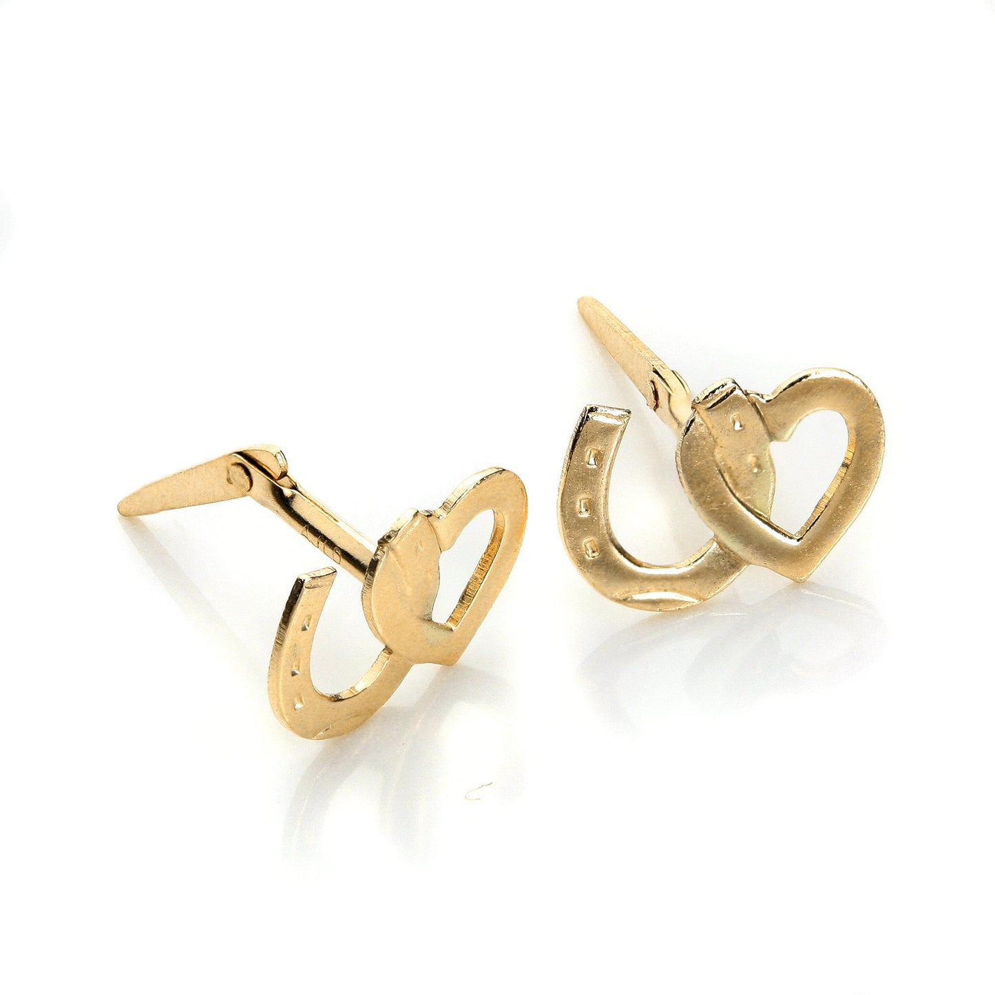Boucles d'oreilles à tige Andralok en or jaune 9 carats, cœur et fer à cheval