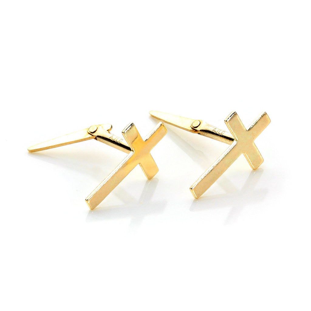 Boucles d'oreilles Andralok en or jaune 9 carats avec petite croix