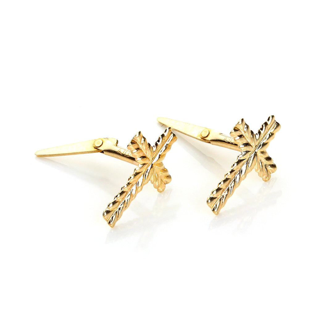 Boucles d'oreilles Andralok en or jaune 9 carats avec petite croix