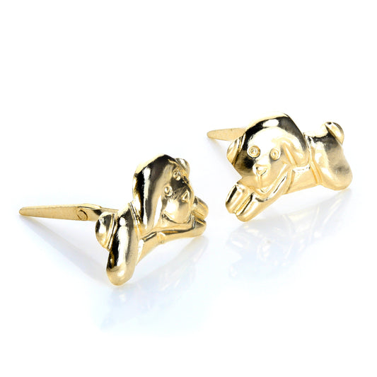 Boucles d'oreilles à tige Andralok en or jaune 9 carats, motif chiot sauteur