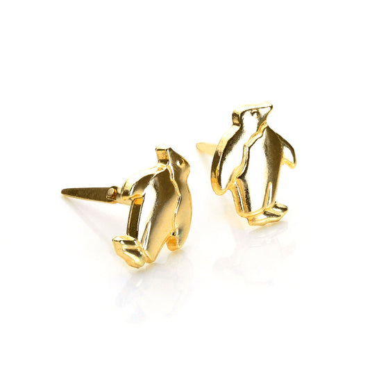 Boucles d'oreilles à tige en or jaune 9 carats Andralok en forme de pingouin
