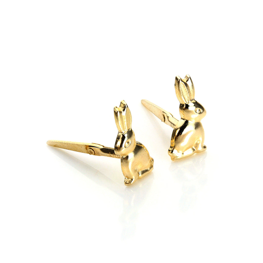 Boucles d'oreilles à tige en or jaune 9 carats Andralok en forme de lapin