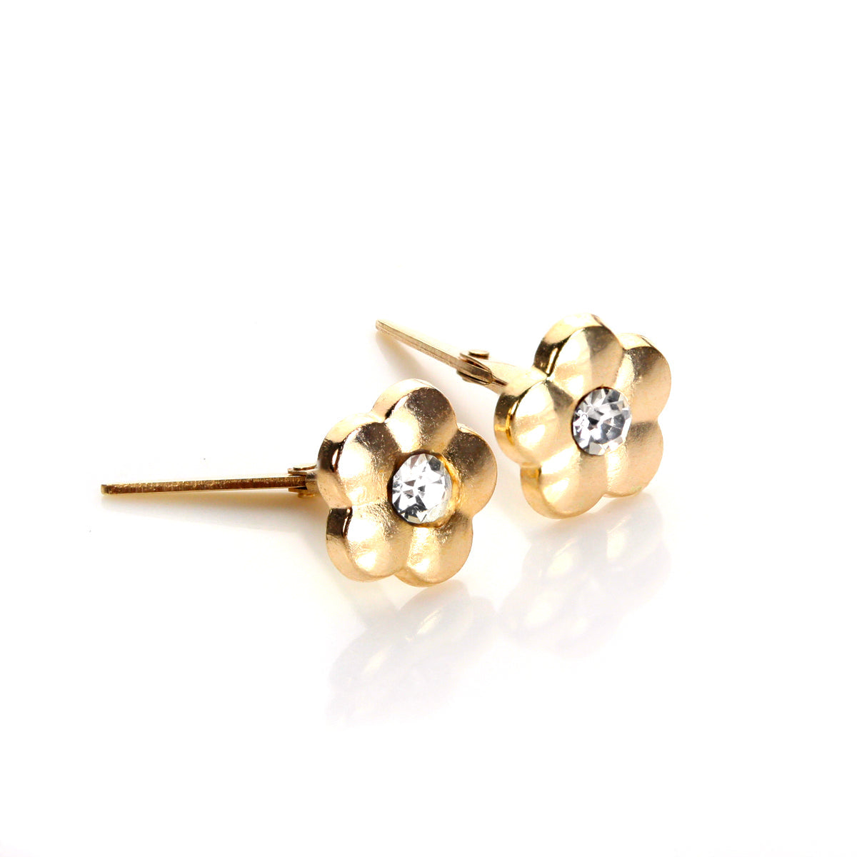Boucles d'oreilles à tige en or jaune 9 carats et cristal transparent Andralok