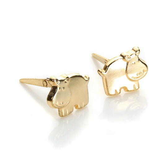Boucles d'oreilles à tige hippopotame en or jaune 9 carats Andralok