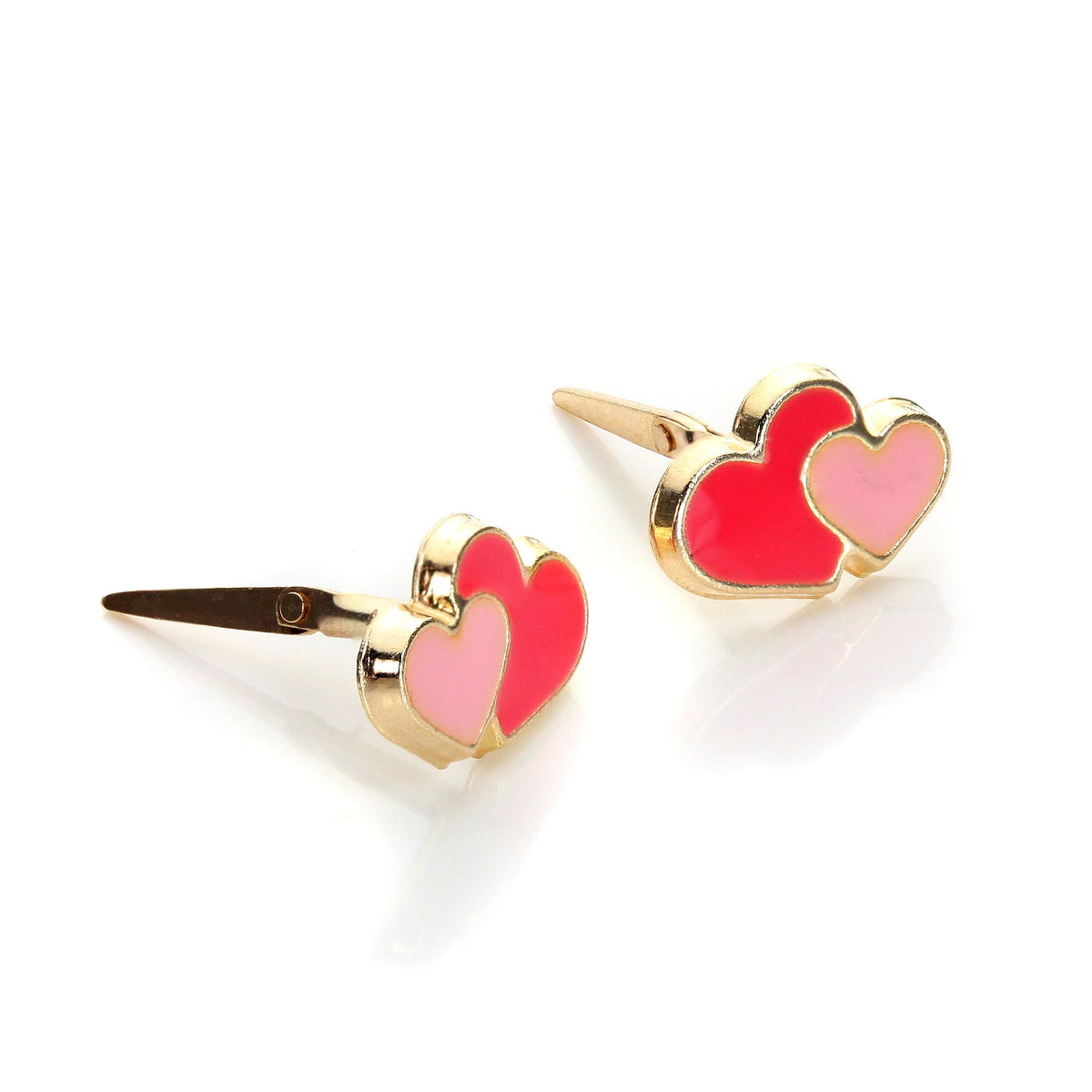 Boucles d'oreilles à double cœur émaillé en or jaune 9 carats Andralok