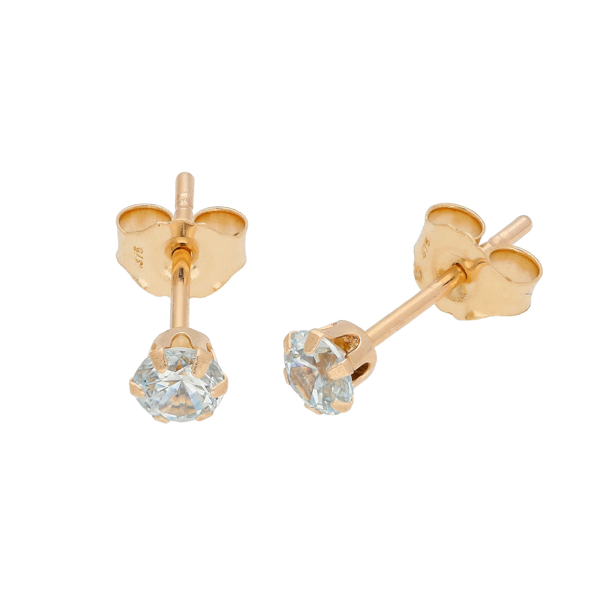 Boucles d'oreilles rondes en or jaune 9 carats avec cristaux de 3 mm