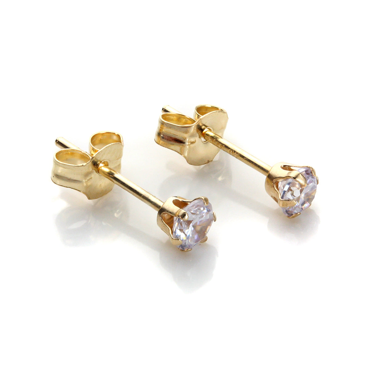 Boucles d'oreilles rondes en or jaune 9 carats avec cristaux de 3 mm