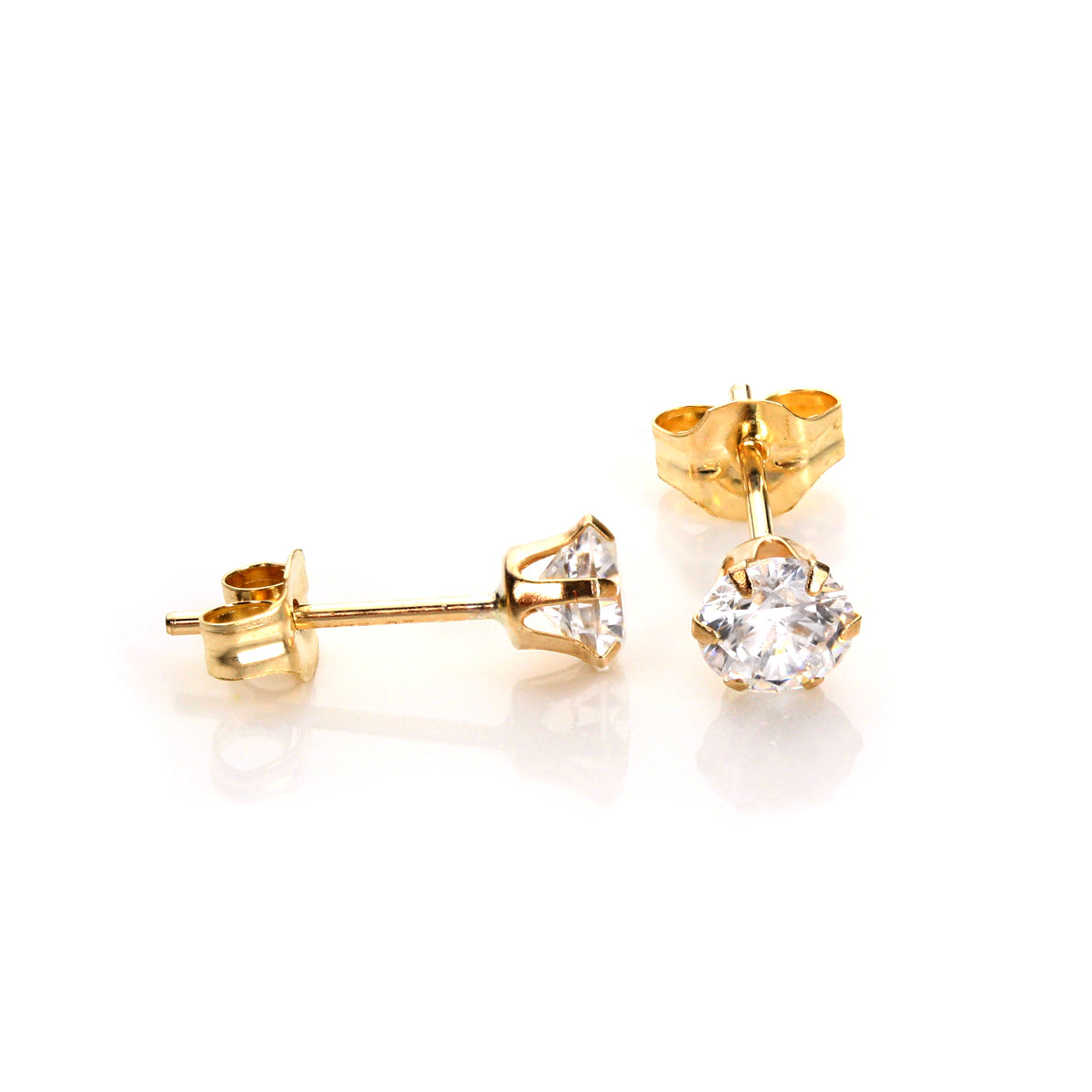 Boucles d'oreilles rondes en or jaune 9 carats avec cristaux transparents de 4 à 8 mm