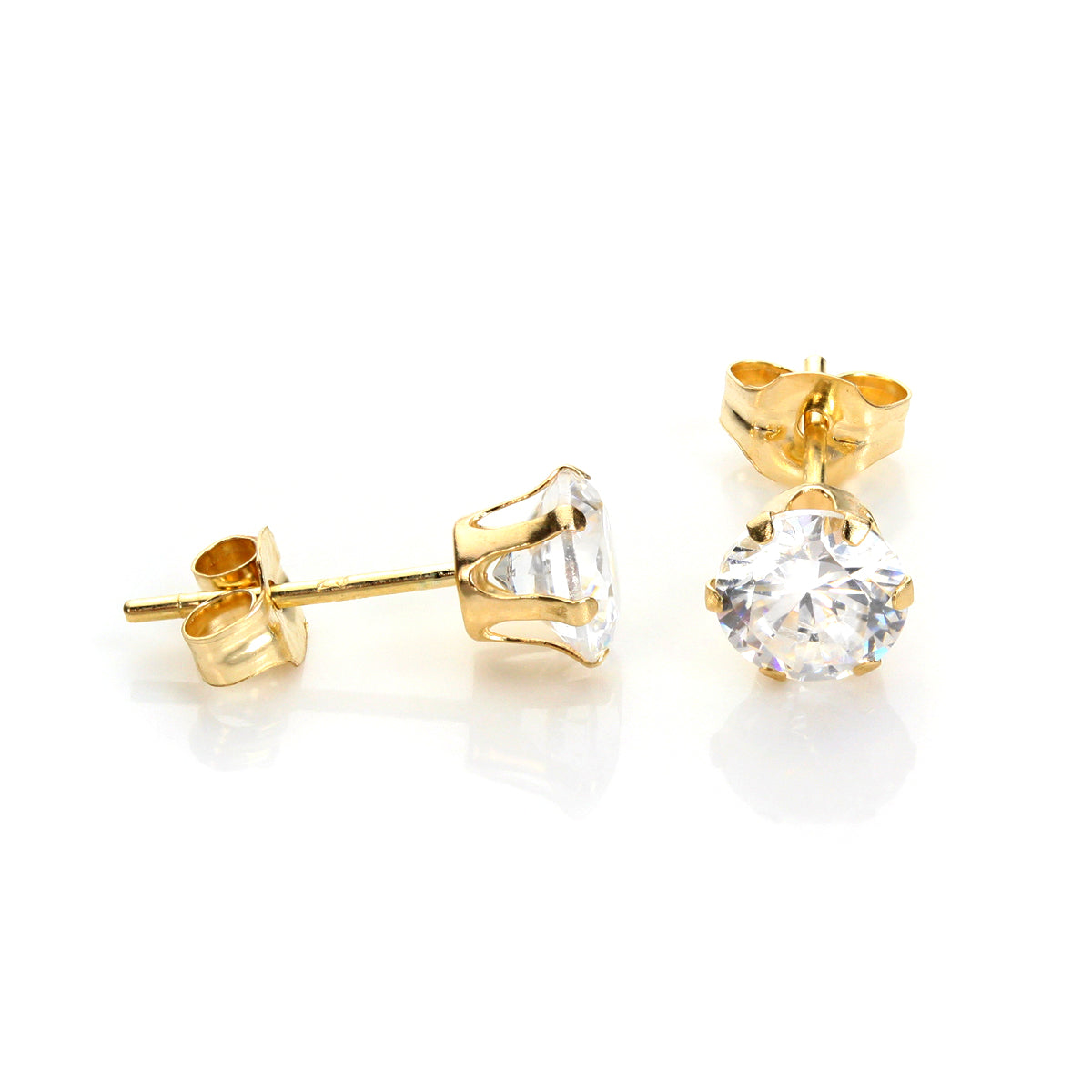 Boucles d'oreilles rondes en or jaune 9 carats avec cristaux transparents de 4 à 8 mm