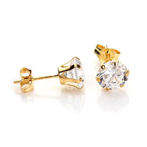 Boucles d'oreilles rondes en or jaune 9 carats avec cristaux transparents de 4 à 8 mm