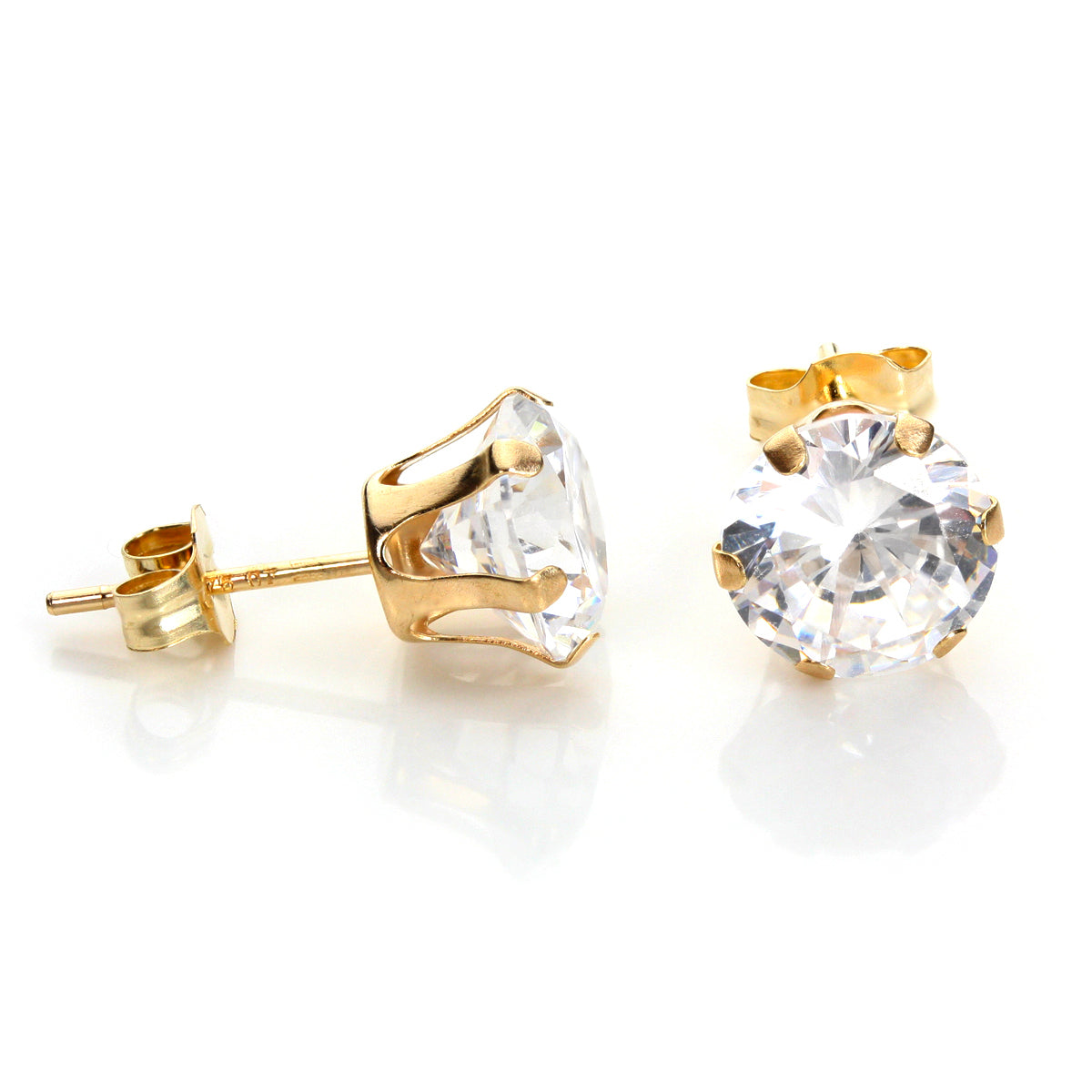 Boucles d'oreilles rondes en or jaune 9 carats avec cristaux transparents de 4 à 8 mm
