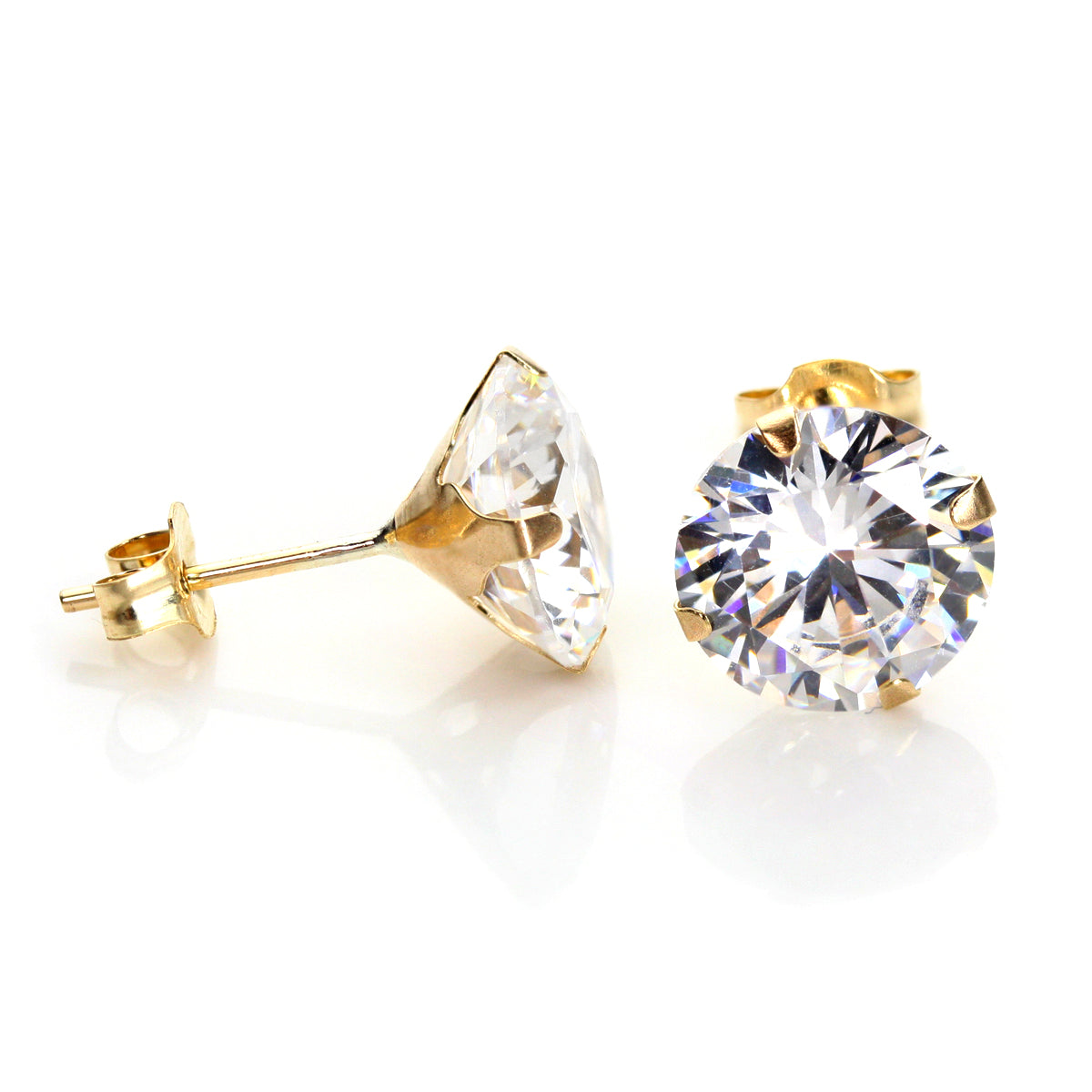 Boucles d'oreilles rondes en or jaune 9 carats avec cristaux transparents de 4 à 8 mm