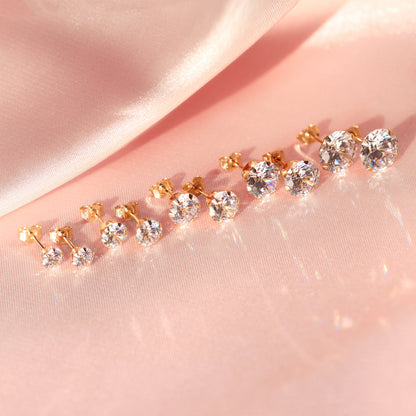 Boucles d'oreilles rondes en or jaune 9 carats avec cristaux transparents de 4 à 8 mm