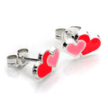 Boucles d'oreilles à tige en argent sterling émaillé en forme de double cœur