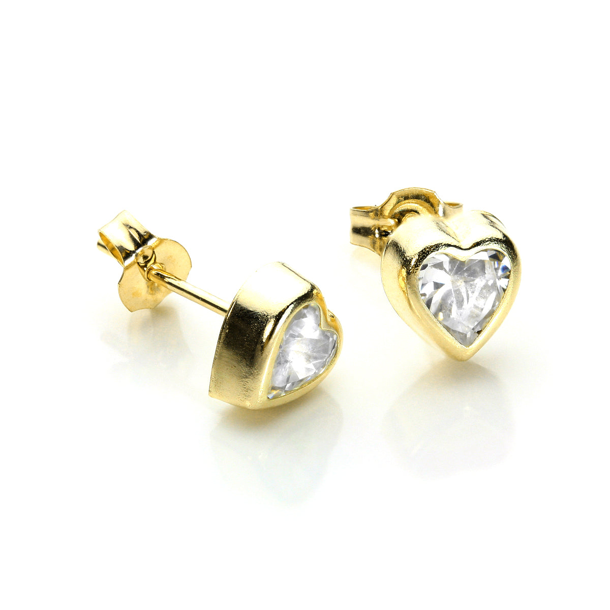 Boucles d'oreilles à tige en or jaune 9 carats avec zircones cubiques transparents de 5 mm