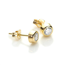 Boucles d'oreilles rondes en or jaune 9 carats avec zircones cubiques transparents de 4 mm