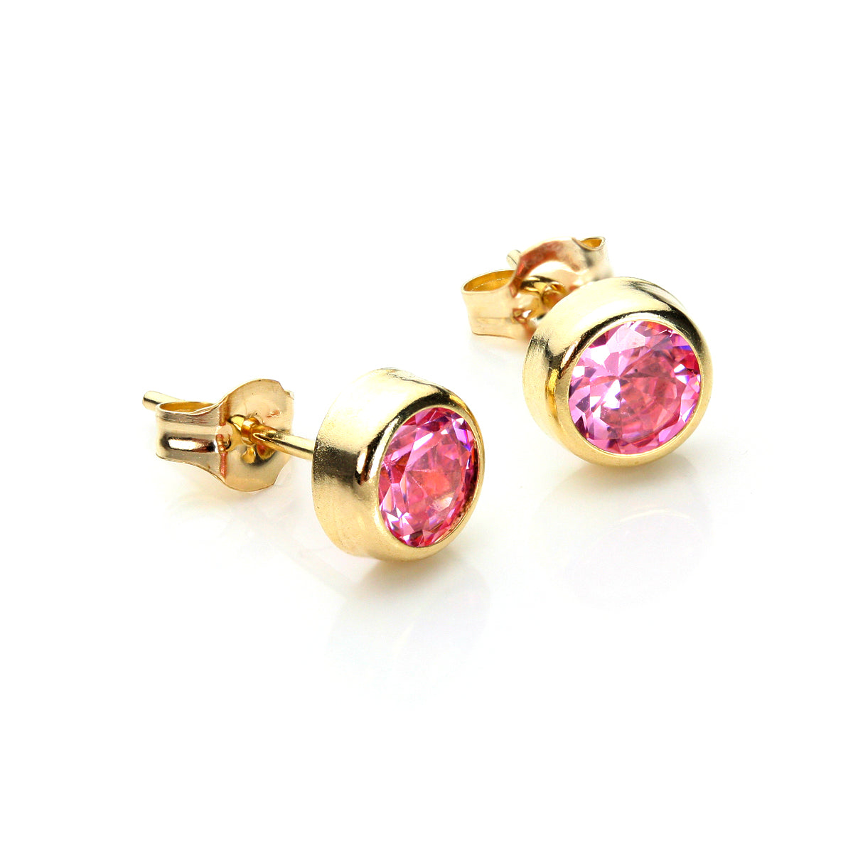 Boucles d'oreilles rondes en or jaune 9 carats avec zircones cubiques transparents de 5 mm