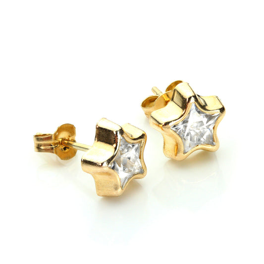 Boucles d'oreilles à tige en or jaune 9 carats avec zircones cubiques transparents de 6 mm