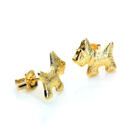 Boucles d'oreilles à tige en or jaune 9 carats représentant un chien écossais