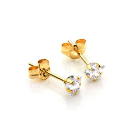Boucles d'oreilles à tige en or 9 carats avec zircones cubiques transparents de 4 mm