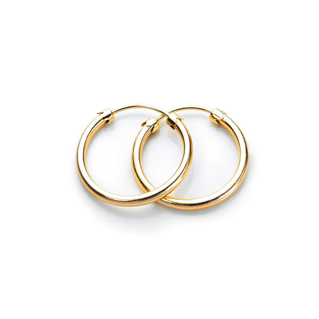 Boucles d'oreilles créoles en or jaune 9 carats avec bouchon en tube de 18 mm à 32 mm