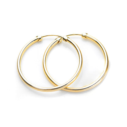 Boucles d'oreilles créoles en or jaune 9 carats avec bouchon en tube de 18 mm à 32 mm