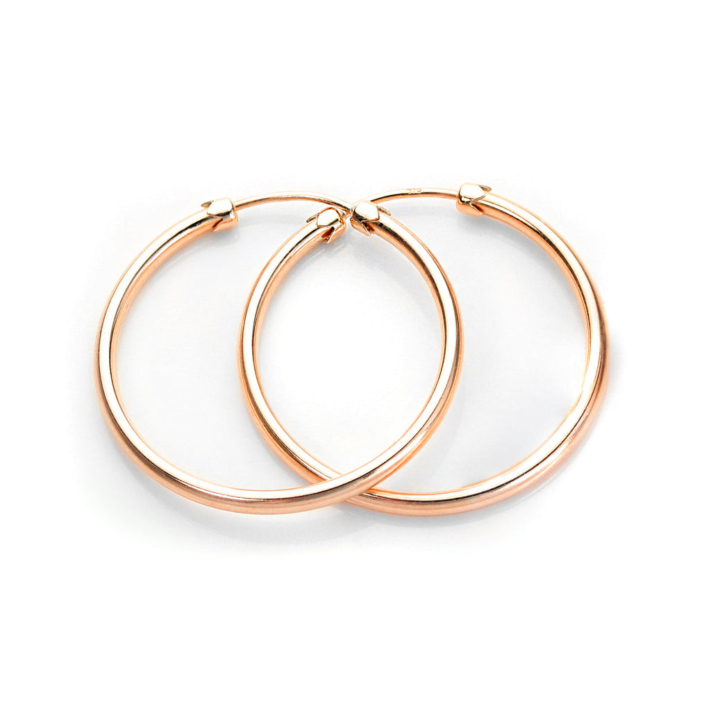 Boucles d'oreilles créoles en or rose 9 carats avec bouchon en tube uni de 20 mm à 26 mm