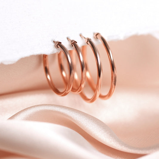 Boucles d'oreilles créoles en or rose 9 carats avec bouchon en tube uni de 20 mm à 26 mm